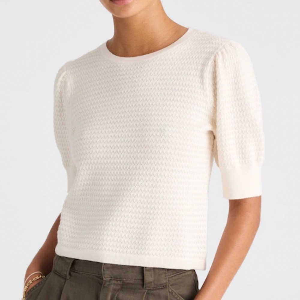 Madewell Ivory Merino Wool Silk Puff Sleeve Sweater NT004 HT2815 Large NWT